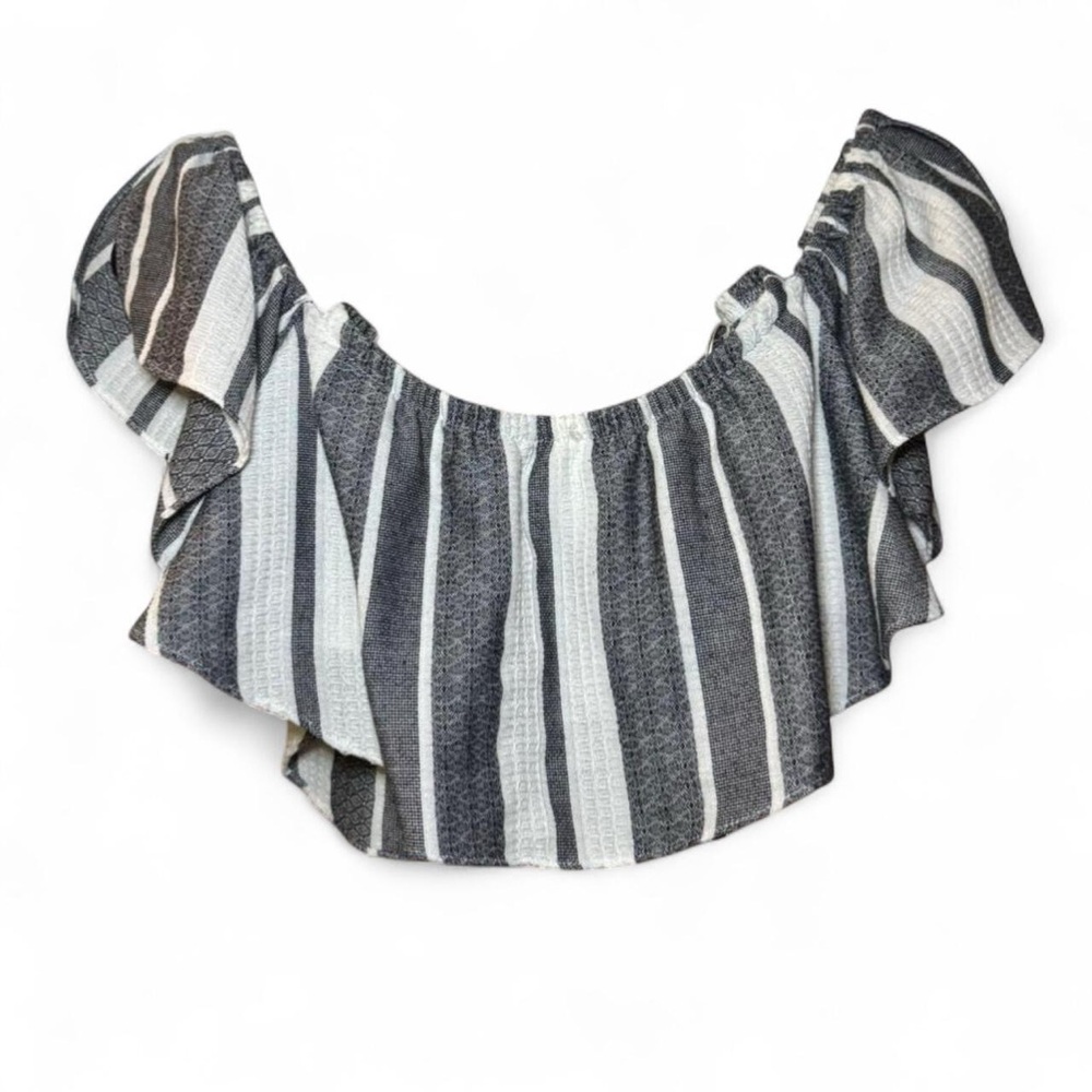 NEW MISA Los Angeles Lunna Grey White Vertical Stripe Crop Tube Top — MEDIUM